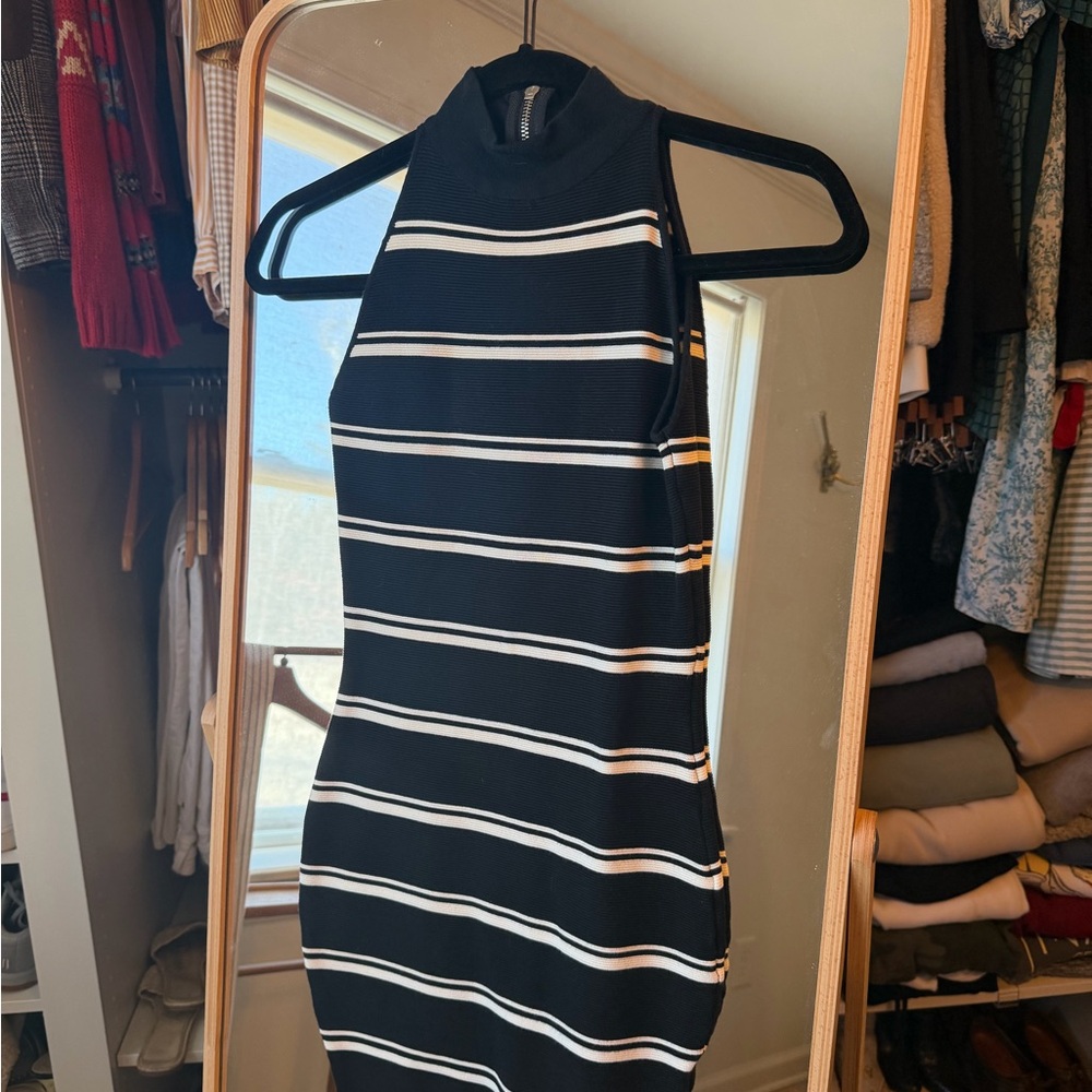 Black and White Striped Sleeveless Dress